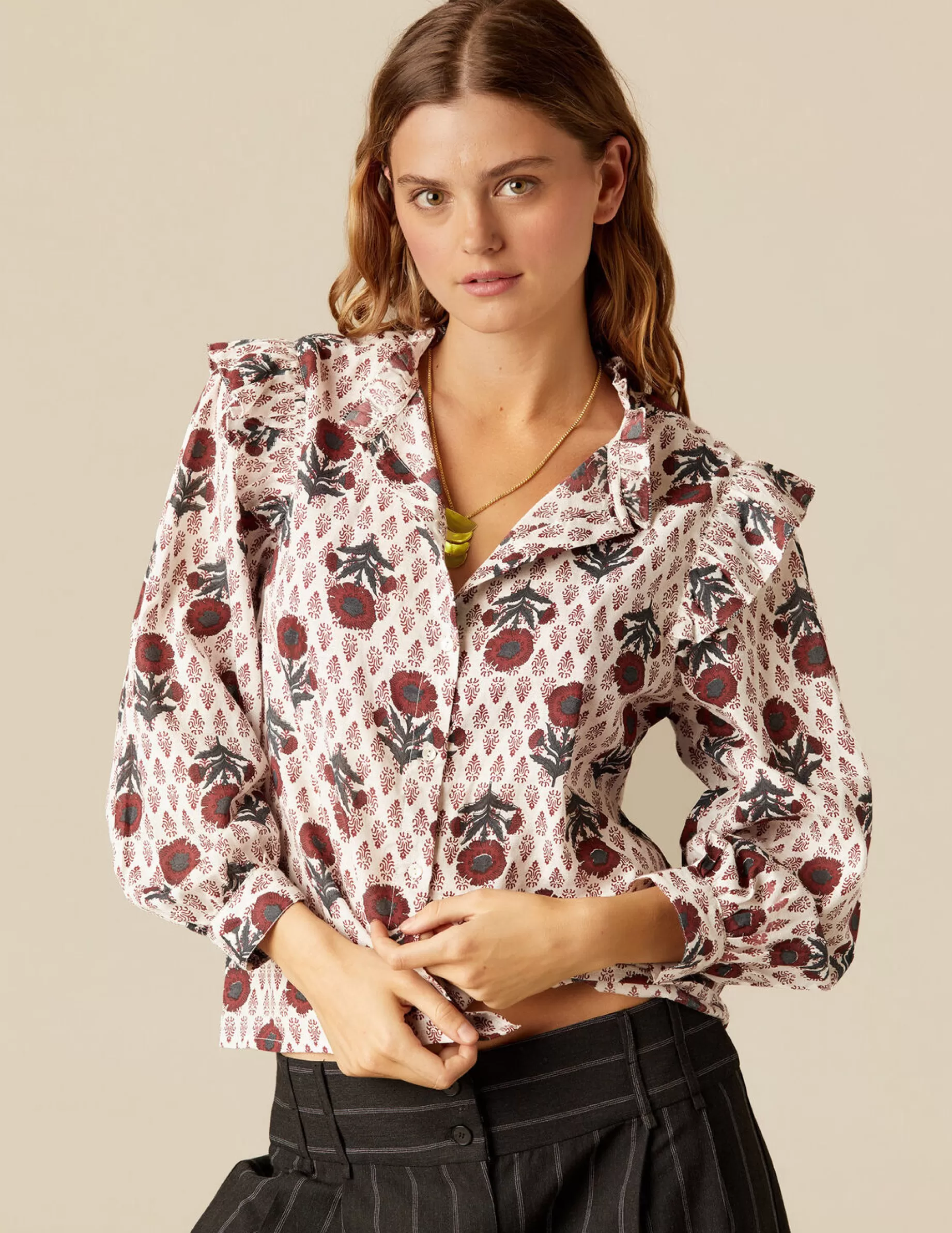 Discount NÍCOLI CAMISA FLOR BUTI OCRE Rojos