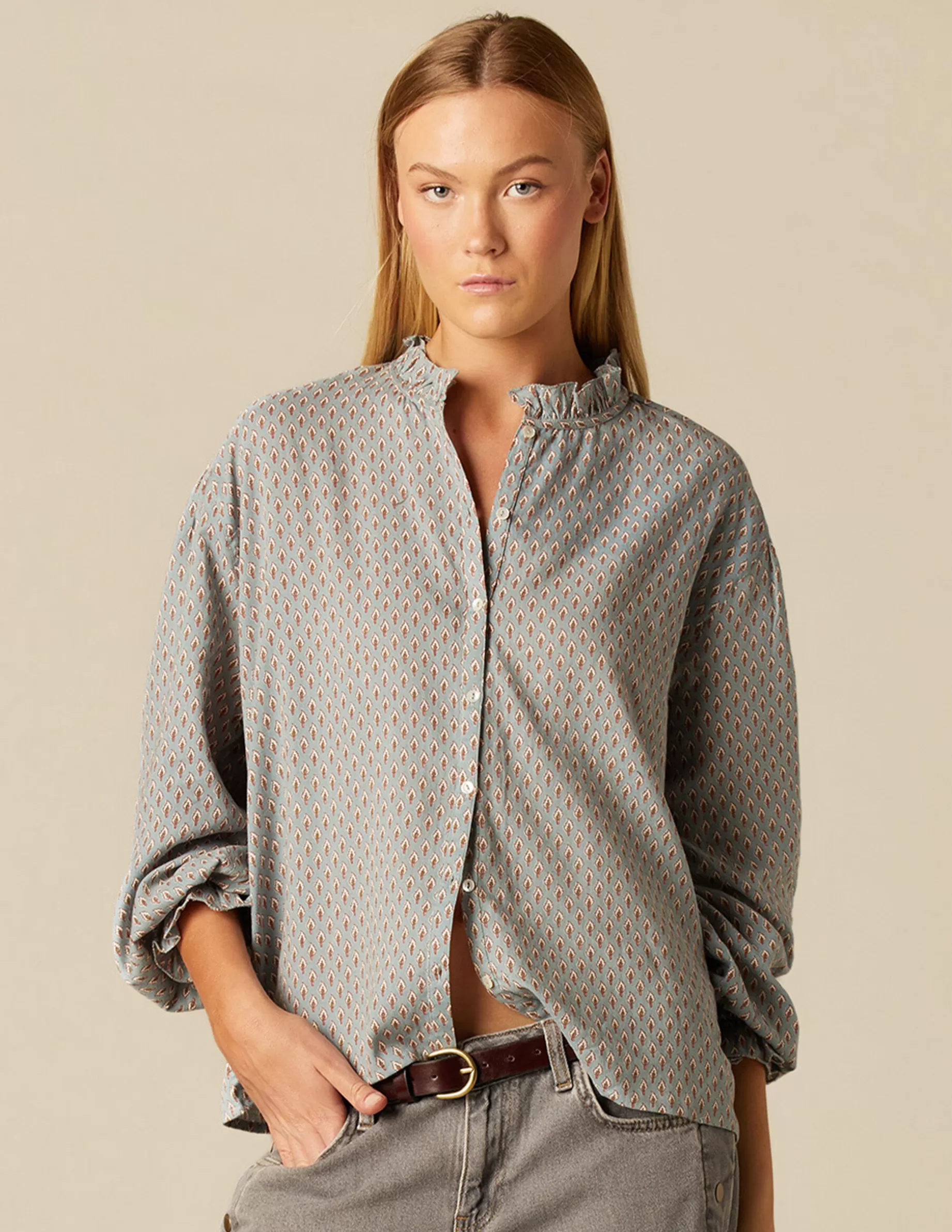 Fashion NÍCOLI CAMISA HOJITAS AZUL Azulesclaros